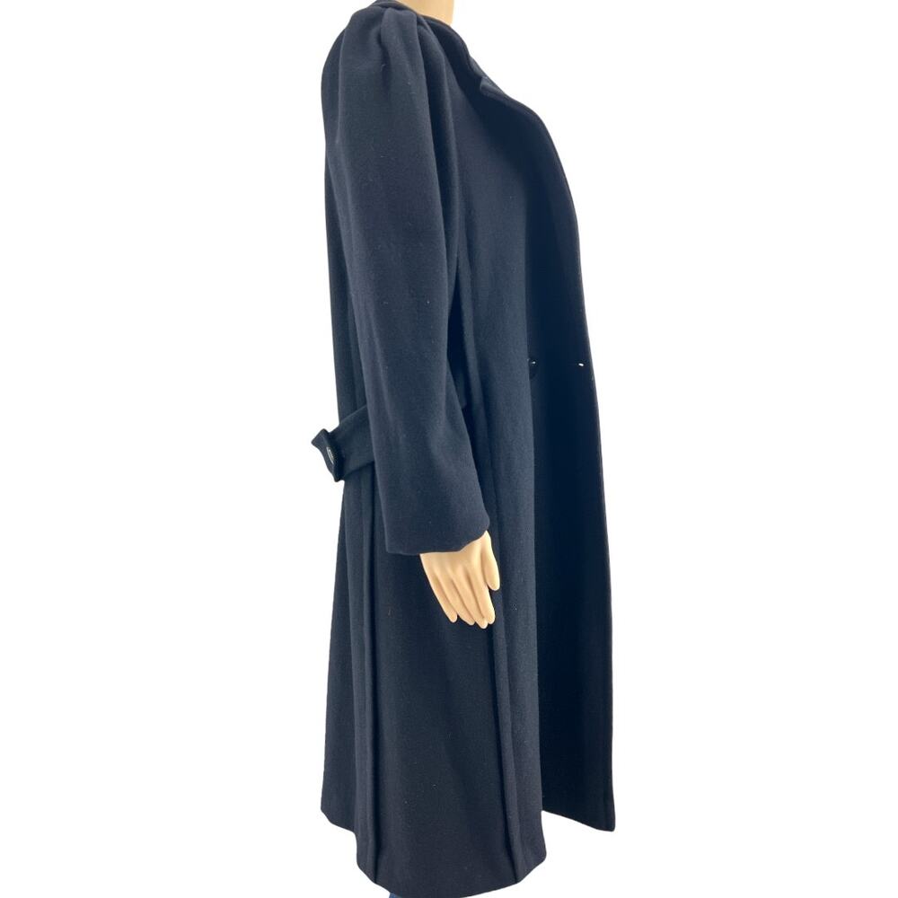 Vtg 70s Jill Jr Black Wool Opera Trench Coat Minimalist Goth Duster USA MEDIUM - Picture 3 of 12